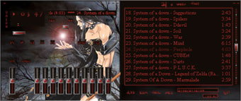 Screenshot of a black and red winamp skin featuring Testament