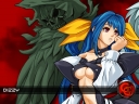 A wallpaper of Dizzy on a red background with the Guilty Gear 'GG' logo.