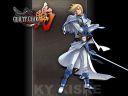A wallpaper of Ky Kiske on a grey and black background with the GG Isuka logo.