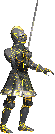 An animated gif of a grey and gold knight waving a sword back and forth.