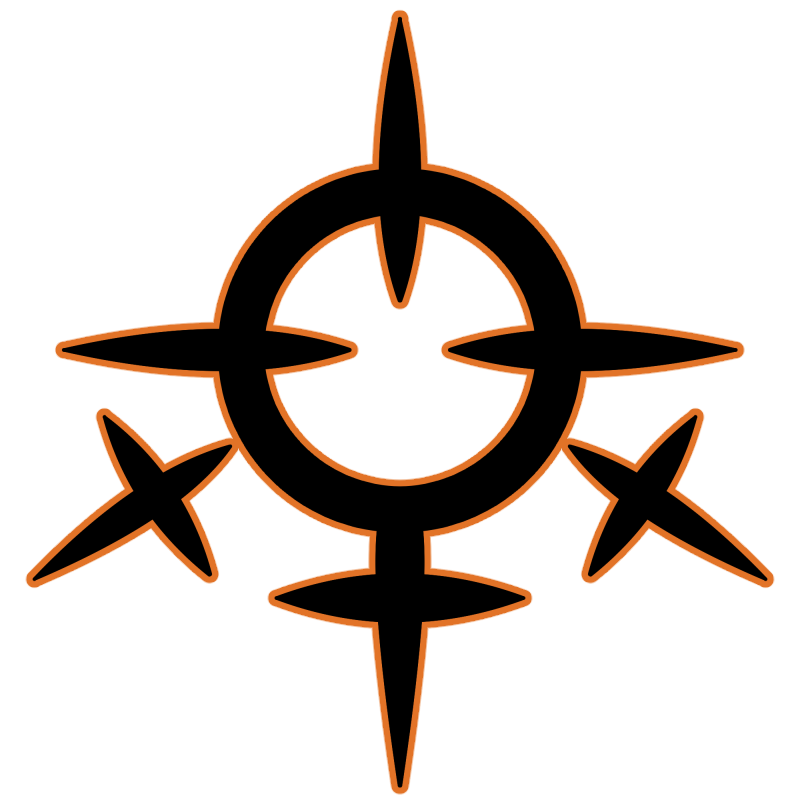 A transparent image of Sol's Mercury emblem in black with an orange outline.