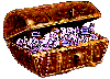 An animated treasure chest full of gems, opening and closing