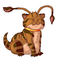 An animated pixel sprite of a fat brown tabby Aisha bobbing in place.
